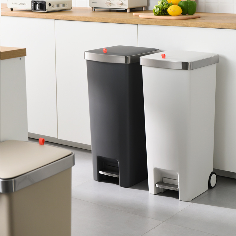 Cross-Border Large Household Trash Can with Lid, Pedal, and Wheels for Kitchen, Outdoor, Bedroom, Living Room, Dormitory, Simple Design