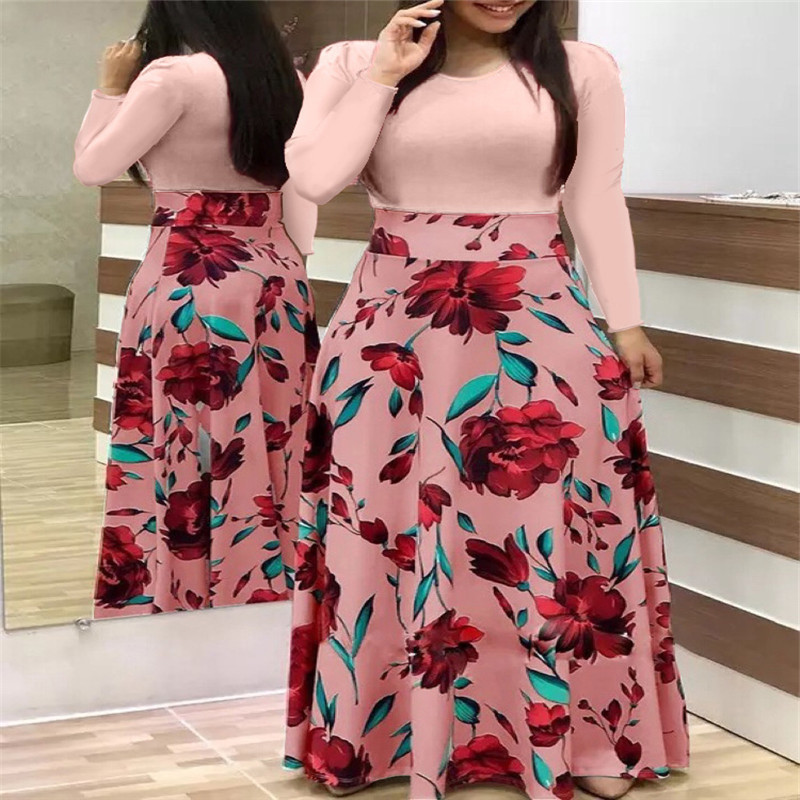 Swing Dress Casual Round Neck Printing Short Sleeve Long Sleeve Stripe Polka Dots Flower Maxi Long Dress Daily display picture 5