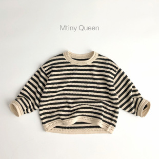 Wear with feel ~ Mori stripes ~ Korean Spring Children's sweater thin Western style men's and women's pullover bottoming top