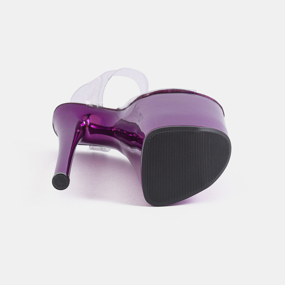 Sandal nữ gót nhọn siêu cao hở mũi quai ngang trong suốt, đế cao 16 cm — Màu be, Màu hồng, Màu tím, màu đen chi tiết 3