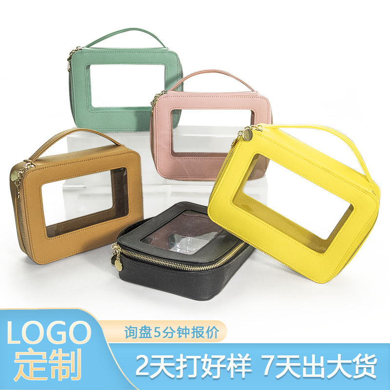 Cross-border Hot High-value Transparent Window Opening Cosmetic Bag Big Brand Portable Convenient Travel Cosmetic Storage Bag Cross-border Hot High-value Transparent Window Opening Cosmetic Bag Big Brand Portable Convenient Travel Cosmetic Storage Bag