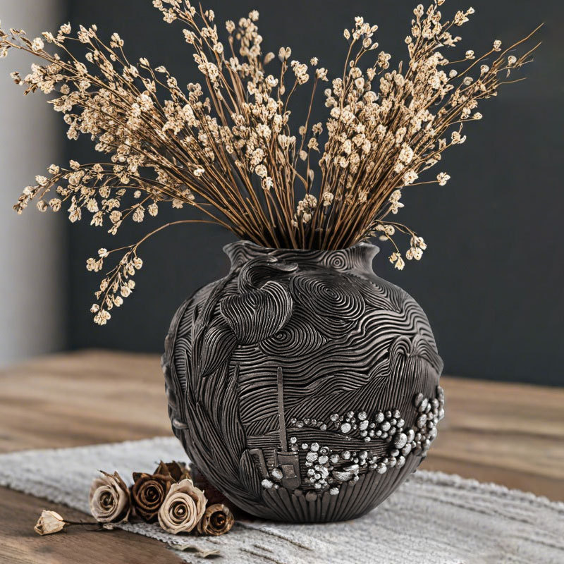 Overseas Hot Selling Van Gogh Inspired Night Vintage Art Flower Pot Home Living Room Simple Flower Arrange Black Flower Pot Ornaments