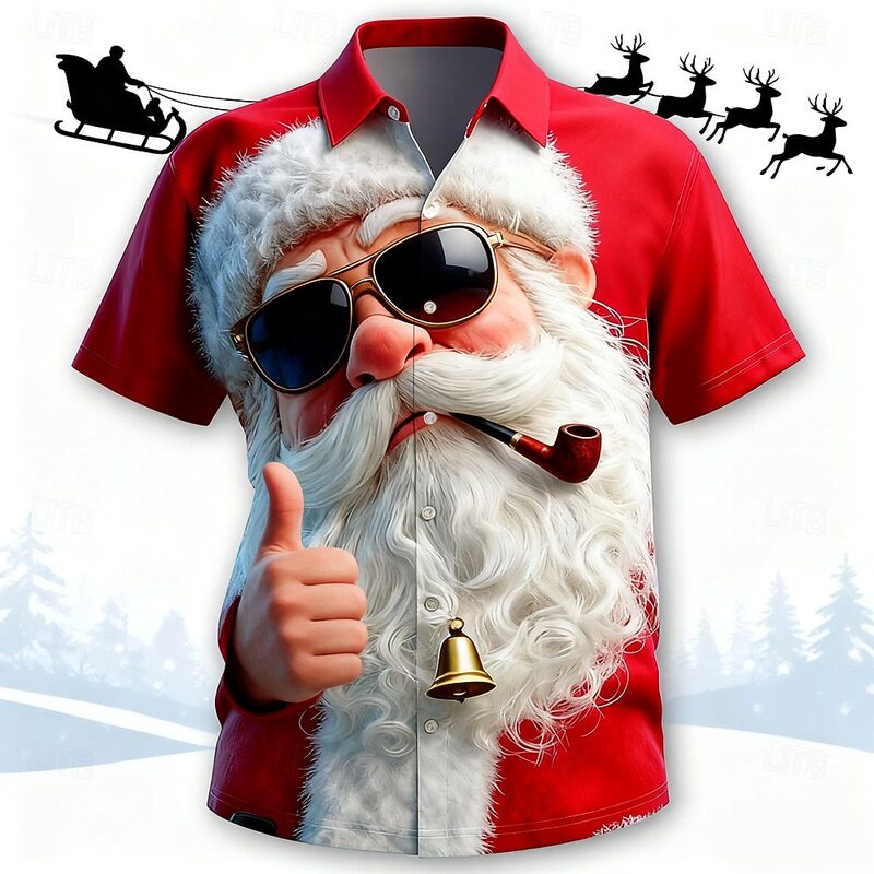 Santa Claus 3D Printed Cartoon Animation Casual Style Short-Sleeved Hawaiian Seaside Resort Style Shirt Mb1 Santa Claus 3D Printed Cartoon Animation Casual Style Short-Sleeved Hawaiian Seaside Resort Style Shirt Mb1