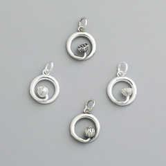 s925純銀圓形蓮子蓮蓬吊墜DIY編繩串珠水晶手鍊項鍊掛件飾品配件