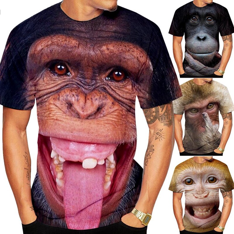 New Casual Men's 3D Design T-Shirt Featuring a Funny Gorilla and a Funny Pouting Monkey 3D