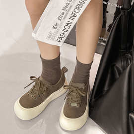 丑萌大头面包鞋女2026秋季新款厚底增高百搭磨砂真皮休闲运动板鞋