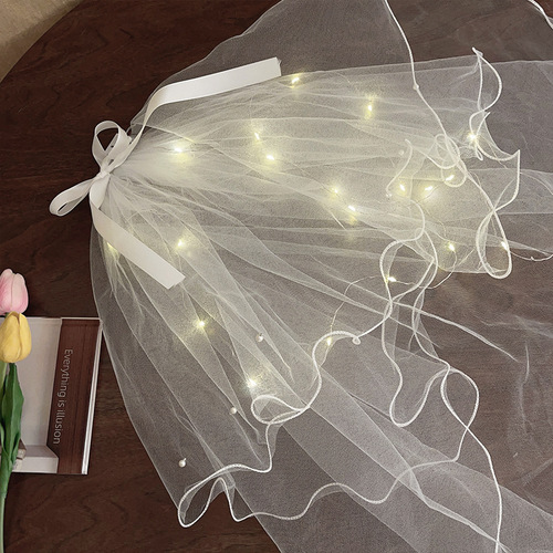 LED Lights Double Layer Veil Internet Celebrity Photography Props Glowing Net Veil Super Fairy Travel Photography Bowknot Duckbill Hair Clip 