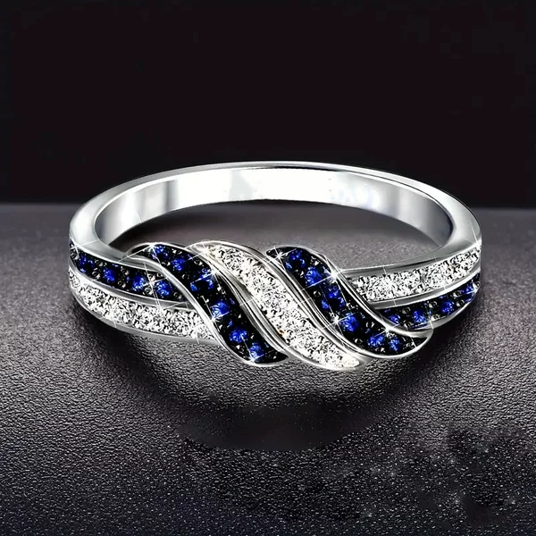 Zihua Cross-Border New Hot-Selling Exquisite and Fashionable Blue and White Diamond-Studded Romantic Women's High-End Ring