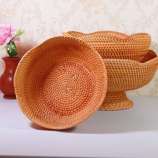 Vietnam Rattan Tall Fruit Plate Storage Plate Fruit Plate Desktop Snacks Nut Snacks Candy Storage Basket