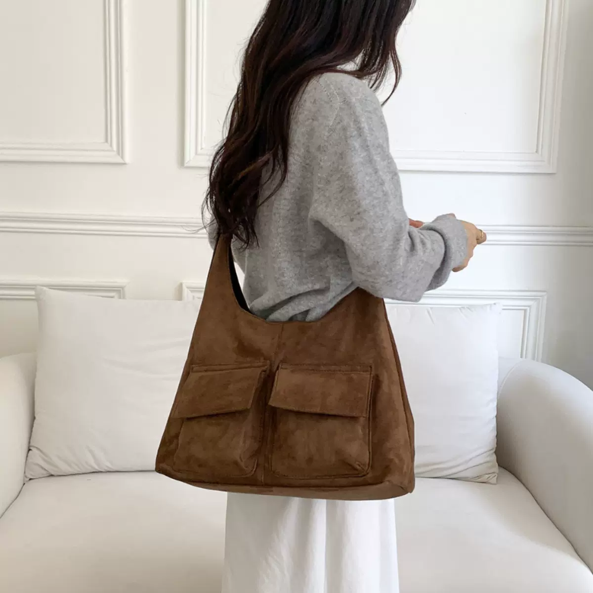 新款麂皮包复古风时尚女士单肩包大容量秋冬韩系通勤托特包包女