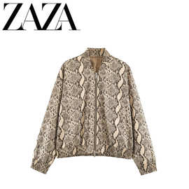 ZAZA 自制欧美风 批发女装 时尚百搭气质休闲蛇纹夹克外套
