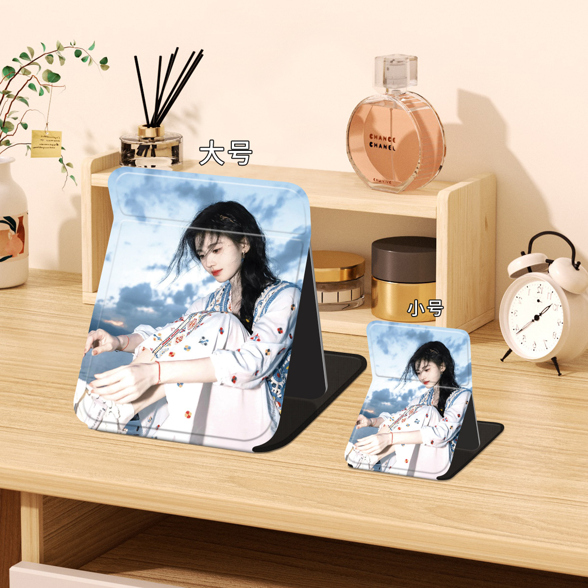 Ju Jing 접이식 화장 거울 보관함 휴대용 학생 기숙사 데스크탑 휴대용 화장 거울 메이크업 거울