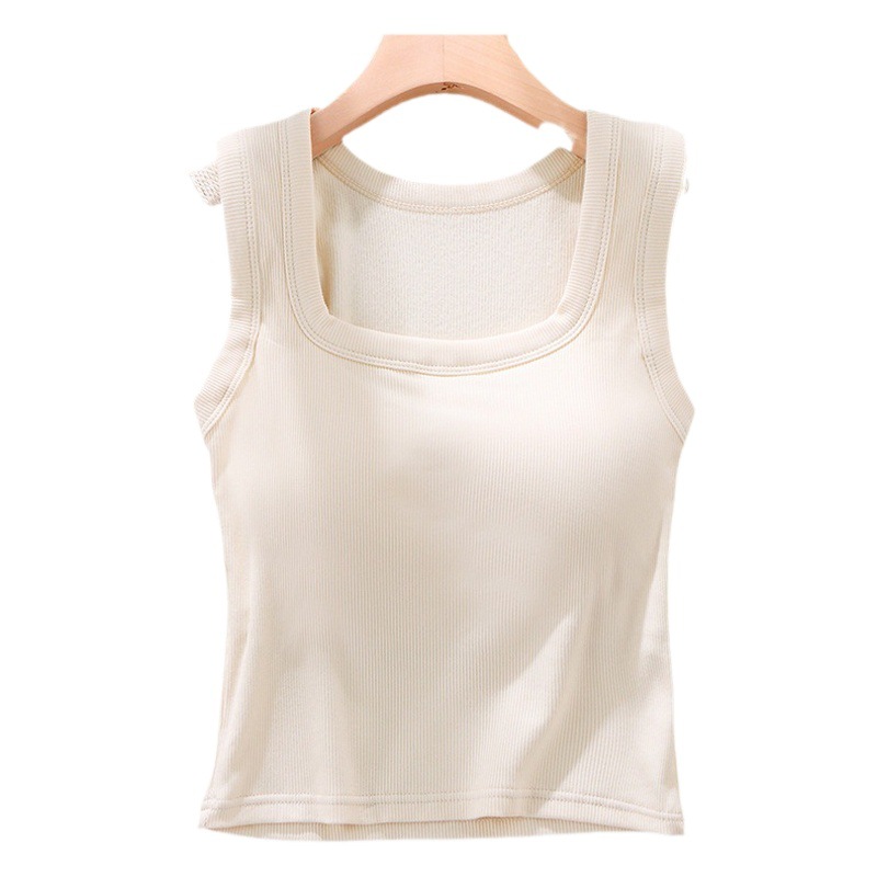 Otoño e Invierno cuello cuadrado hilo cepillado chaleco térmico de las mujeres de pecho fijo almohadilla interior desgaste Delgado engrosada bottoming térmica superior de las mujeres