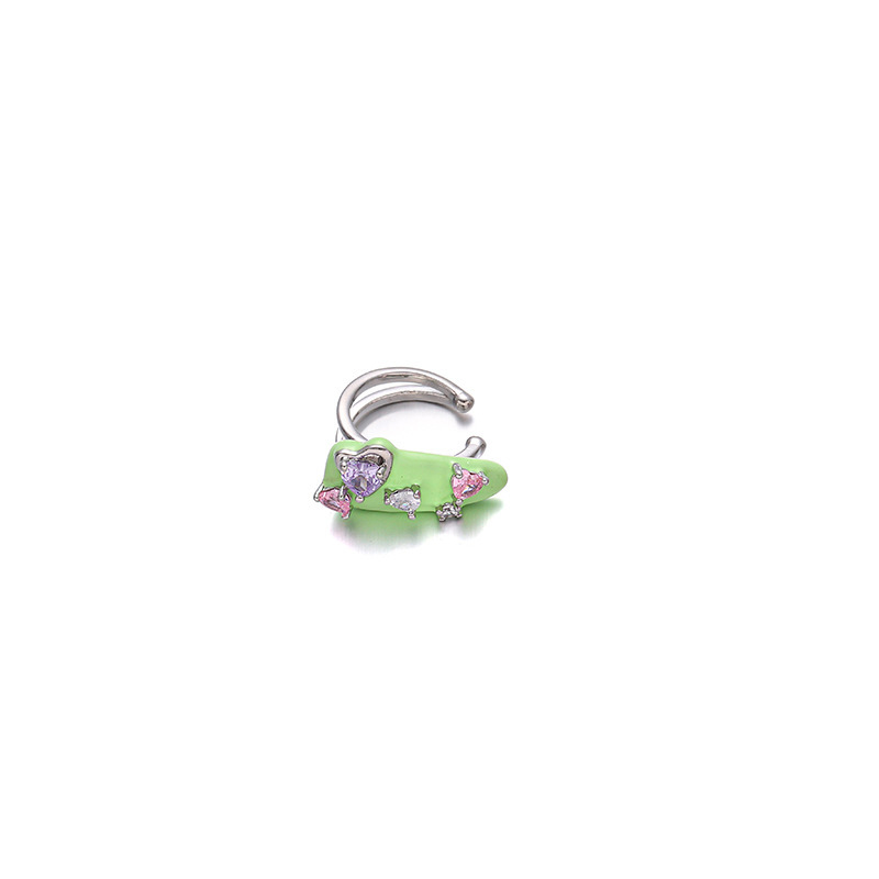 Japón y Corea del Sur dopamina color esmalte frío nicho de diseño original amor incrustado zircon diseño sin agujeros de orejas clip de hueso de orejas