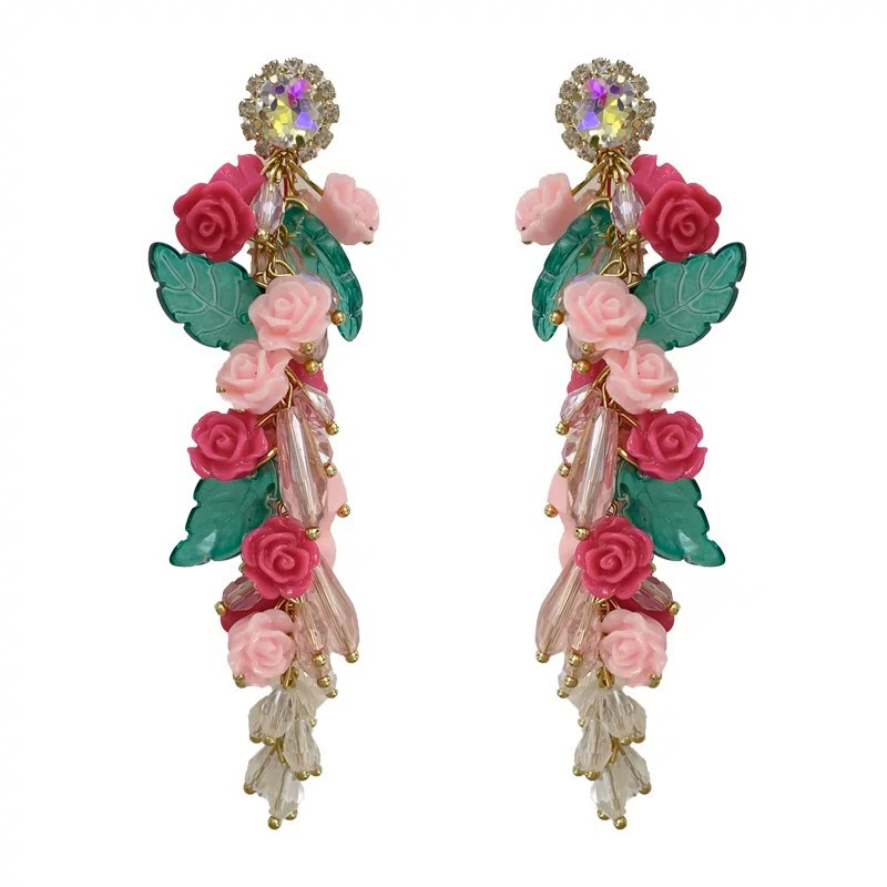 Retro fuchsia small design earrings, flowered