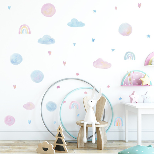 FX7104 Watercolor Clouds Rainbow Love Children's Room Kindergarten Bedroom Entrance Home Wall Decoration Wall Sticker