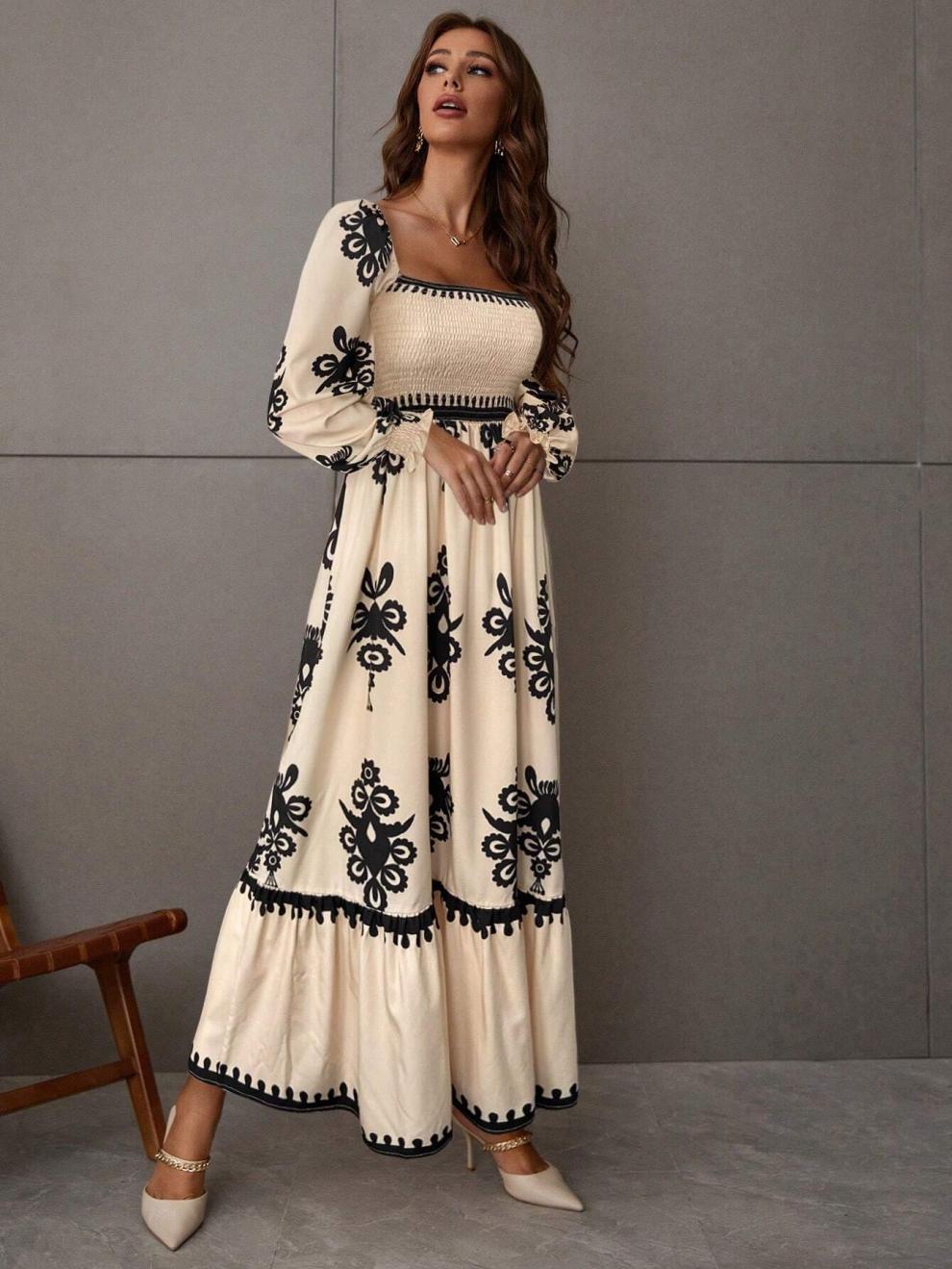 Holiday, Banquet, Selfie Occasion Wholesale Women's Elegant Streetwear Printing Holiday Banquet Selfie Square Neck Long Sleeve Sheath Dress