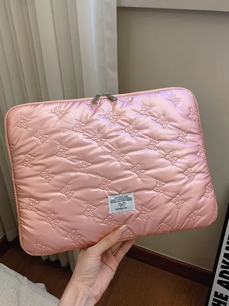 Silver Bow Quilted Laptop Sleeve Fashionable Thickened Shockproof Notebook Tablet Storage Protective Case