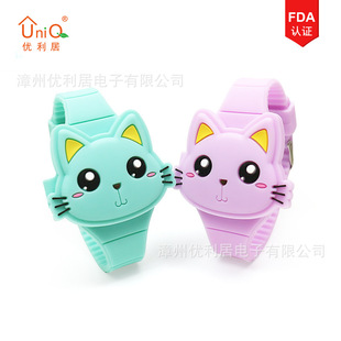 New Kt Cat Cartoon Epoxy Flip Led Digital Silicone Watch Custom Kidsren's Silicone Led Watch