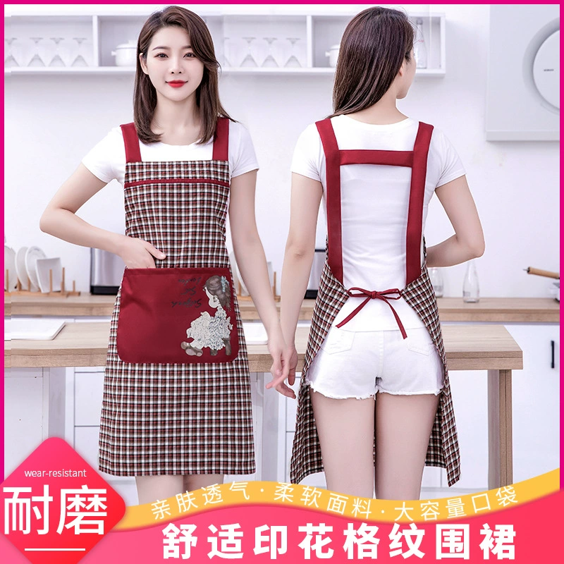 Летний хлопковый фартук для женщин для приготовления пищи, бытовой защитный фартук от пятен, модный однотонный хлопковый фартук, стильный и дышащий фартук для лета.
