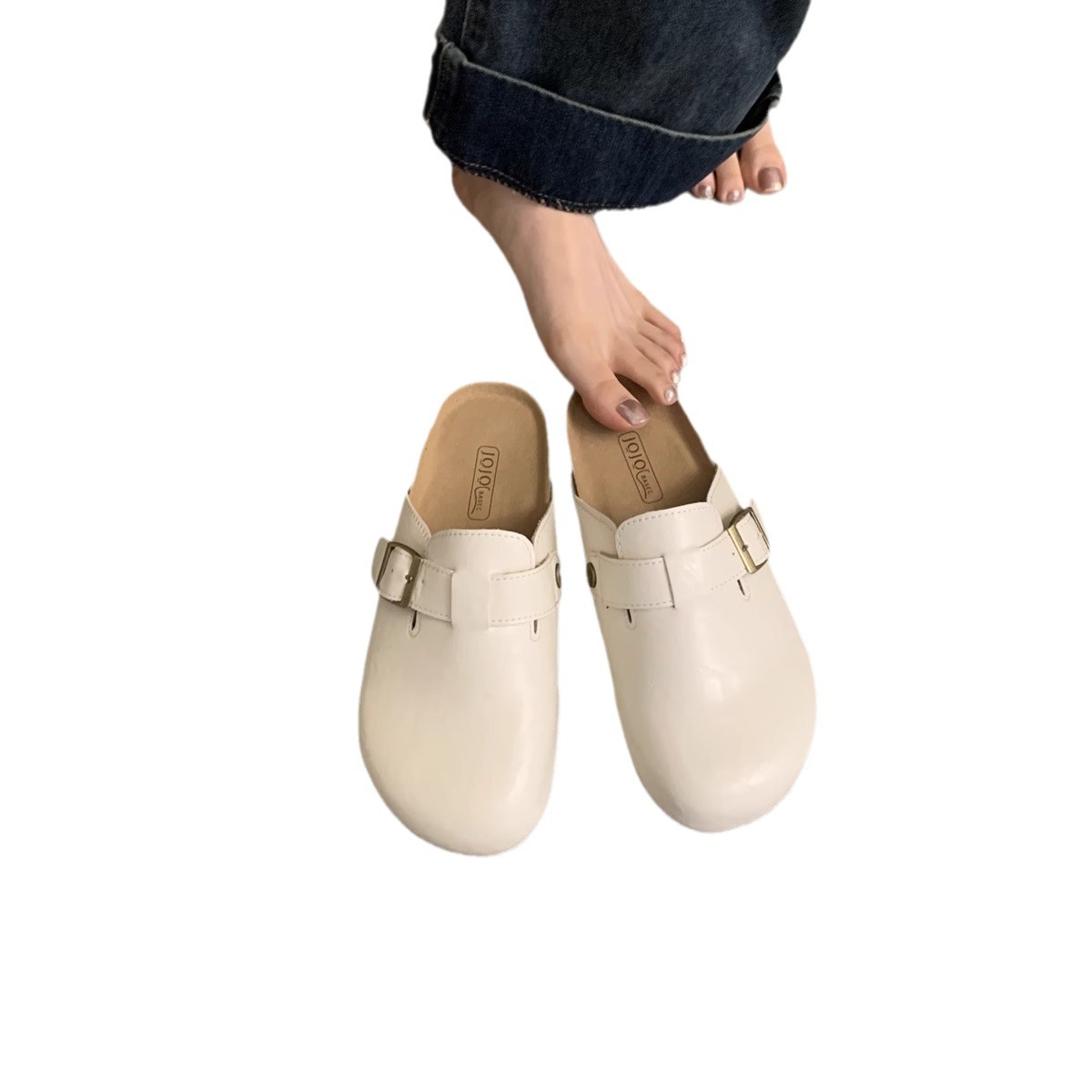 Zapatos de botellas de suela gruesa para mujeres 2024 nuevo estilo francés zapatillas frías vintage con cabeza media zapatillas de fondo plano zapatos casuales perezosos mueller