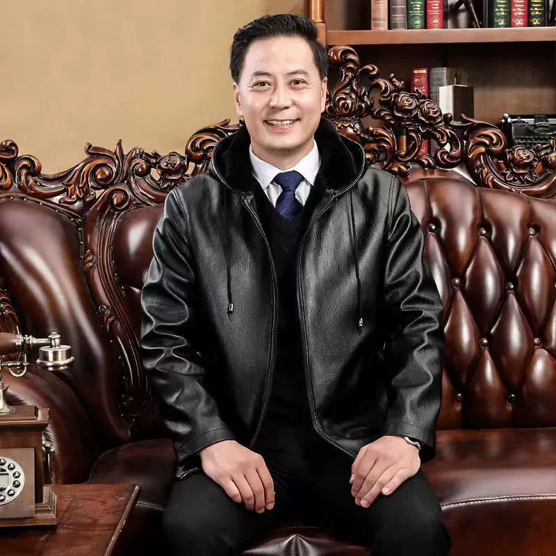 Кожаная Мужская Новая зимняя куртка из искусственной кожи с капюшоном и бархатной подкладкой, длинная повседневная мужская кожаная куртка, пальто оптом