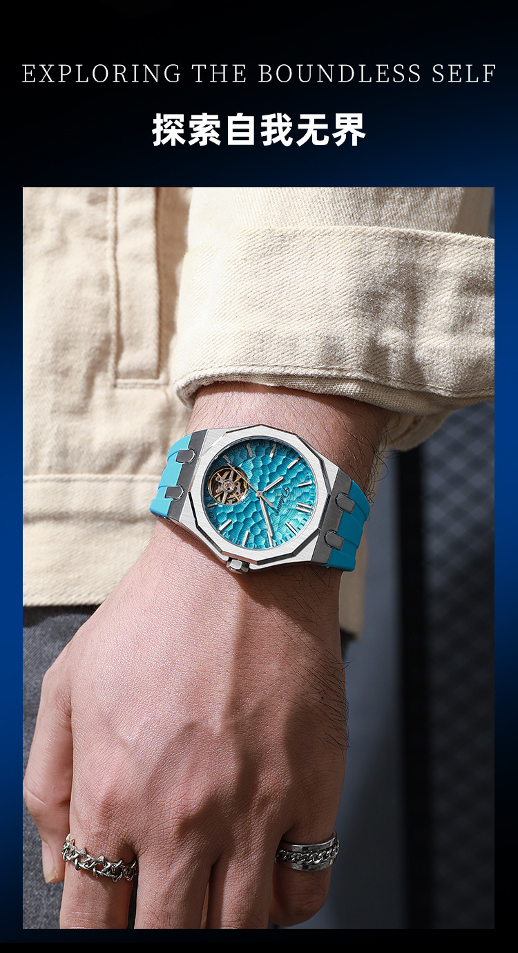 Durenwei Herren-Automatikuhr Tourbillon Stahlarmband