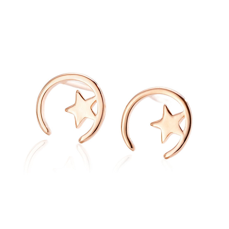 Minimalista estrella Luna Stud pendientes 925 Plata estrella Luna Stud pendientes mujeres simple nicho diseño temperamento oído joyería al por mayor