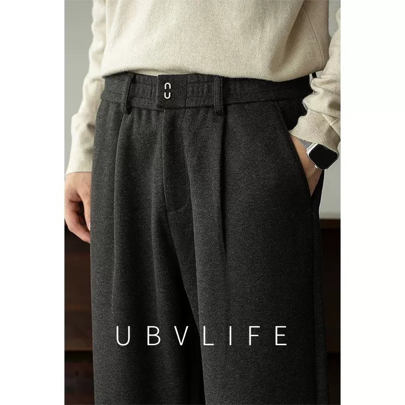 老钱风绵羊毛混纺抗皱毛呢休闲裤男2025秋冬新款亲肤垂感直筒西裤