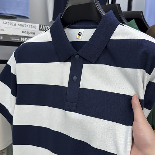High-quality Striped Short-Sleeve T-Shirt 2025 Summer New Men's Advanced Casual Business Versatile Thin-Fashion Top