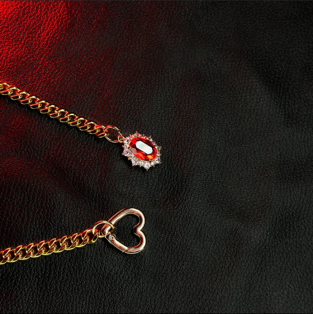 Vintage Layered Cuban Chain Necklace With Red Ruby Heart Pendant_voghion.com