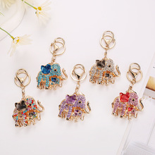 韩版卡通精致水钻大象汽车钥匙扣可爱动物女包包挂饰钥匙链挂件