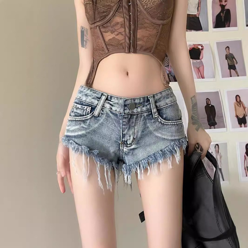 2025 Summer Low-waisted Pants Feet Old Rust Slimming European and American Spice Girls Sexy Street Trendy Ultra-short Jeans