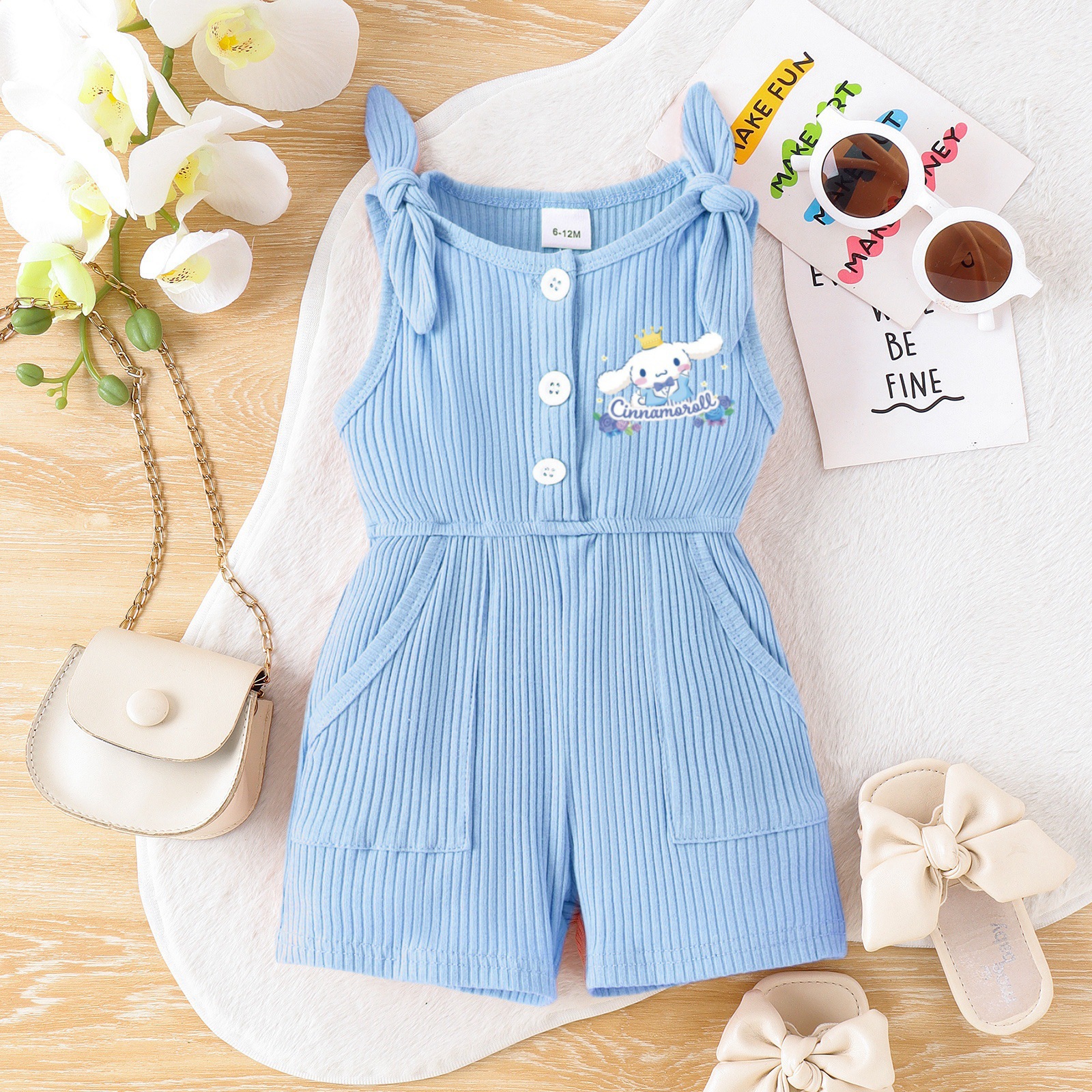 Fabricante de Ropa Infantil para Comercio Exterior 2025, Mono de Tirantes con Lazo para Niñas, Color Sólido, Informal