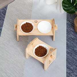 木质可调节猫咪喂食器底座实木宠物食盆架双碗宠物粮食盆