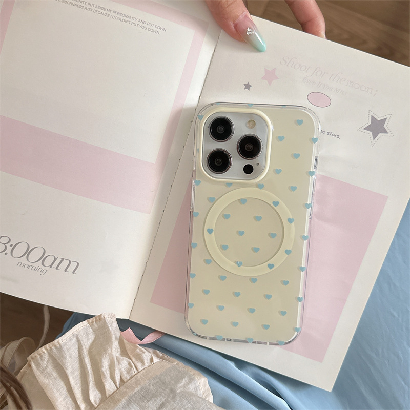 カスタード ジェントル ブルー ラブ マグネット スタンド iPhone16Promax Apple 15 携帯電話ケース 14 女性 13 に適しています|undefined