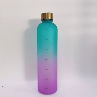 Colorful gradient plastic water Cup 1000ML large capacity frosted portable cup space Cup electroplating gold cover source manufacturer