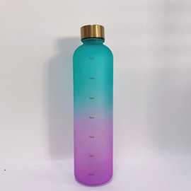 炫彩渐变塑料水杯1000ML大容量磨砂随手杯太空杯电镀金盖源头厂家