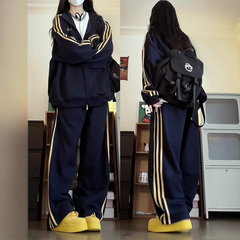 Plus-Size Autumn Fashion Loose Slimming Sportswear Set for Women Korean Casual Running Two-Piece Set 150kg