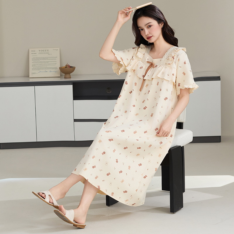 Pijama de mujer de verano algodón pijama de mangas cortas mujeres embarazadas tamaño suelto 200 kg grasa mm de verano vestido larga ropa para el hogar