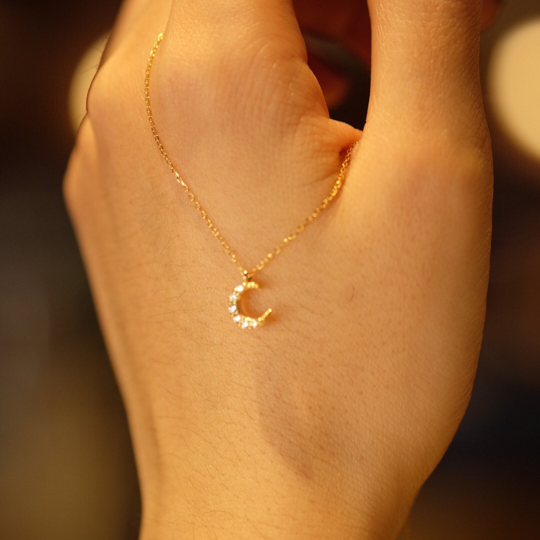 925 Sterling Silver Material 925 Sterling Silver Zircon Cable Chain Plating Moon Pendant Necklace