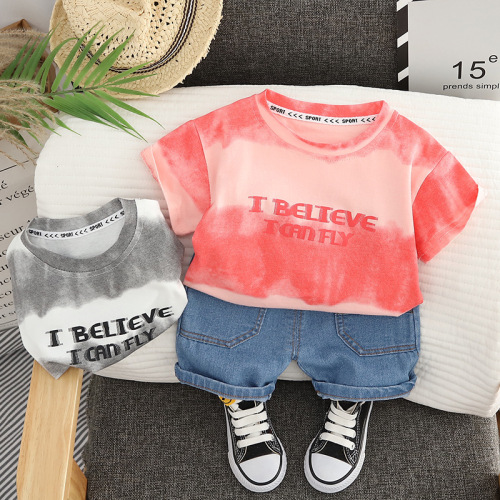 Children's Personalized Print Tie-Dye Short-Sleeve Summer Outfit Boy's Casual T-Shirt Kids Set Baby Clothes Two-Piece Set Dropshipping