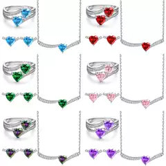 925 Sterling Silver Jewelry Set Aquamarine Gemstone Ring Heart Earrings Ruby Heart Necklace for Women High-end