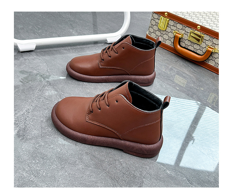 British Style Women's Leather Ankle Boots With Lace Up Thick Sole_voghion.com