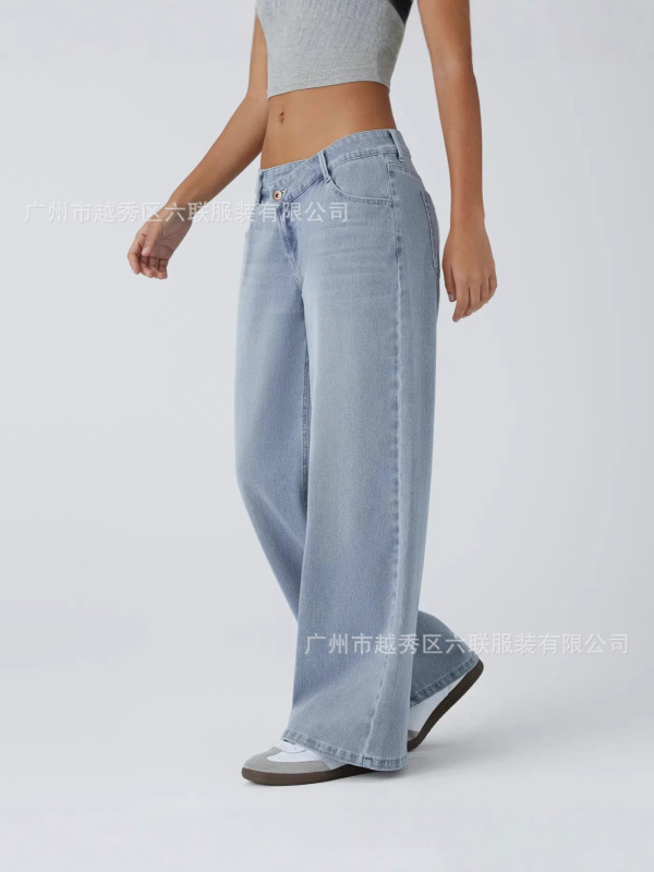 欧美跨境新款水洗牛仔裤女高质量跨境专供休闲高腰直筒牛仔长裤|undefined