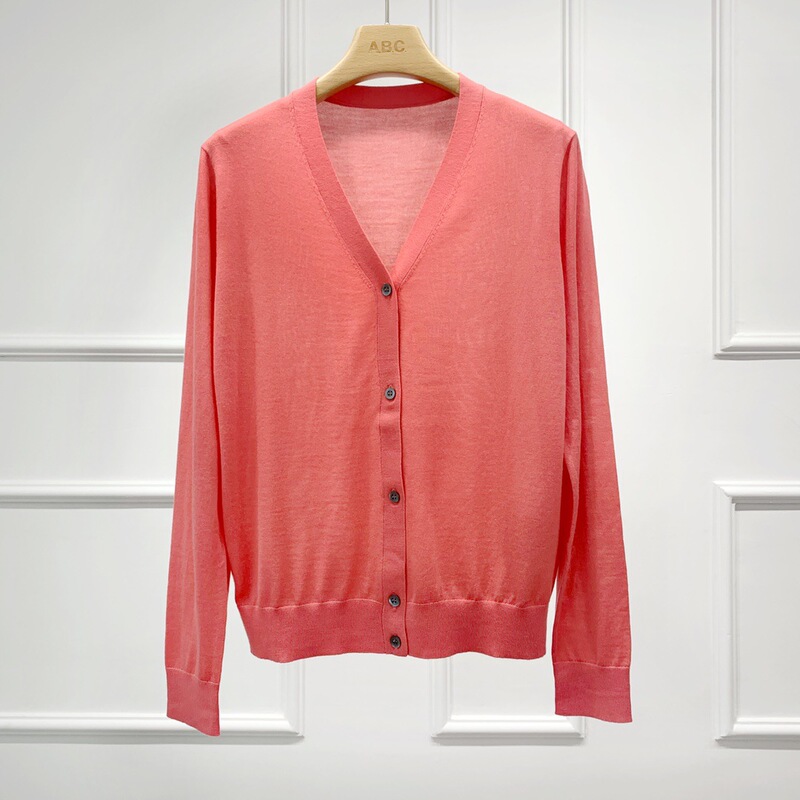 Classic Th Cardigan, Fashionable and Urban, Simple Merino Wool Basalan Long-Sleeved Knitted Cardigan for Women