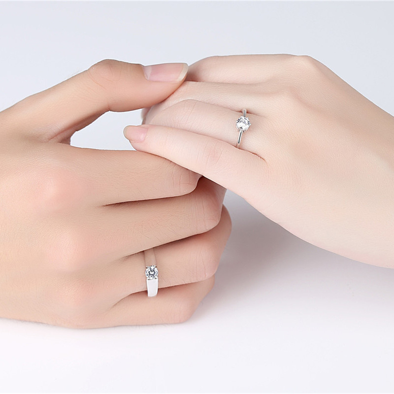 Anillo de pareja de plata esterlina S925 con apertura ajustable