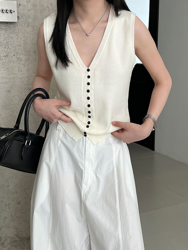 鹿西 韩系V领羊毛针织背心马甲配领带女25秋季新款开衫上衣ss783|undefined