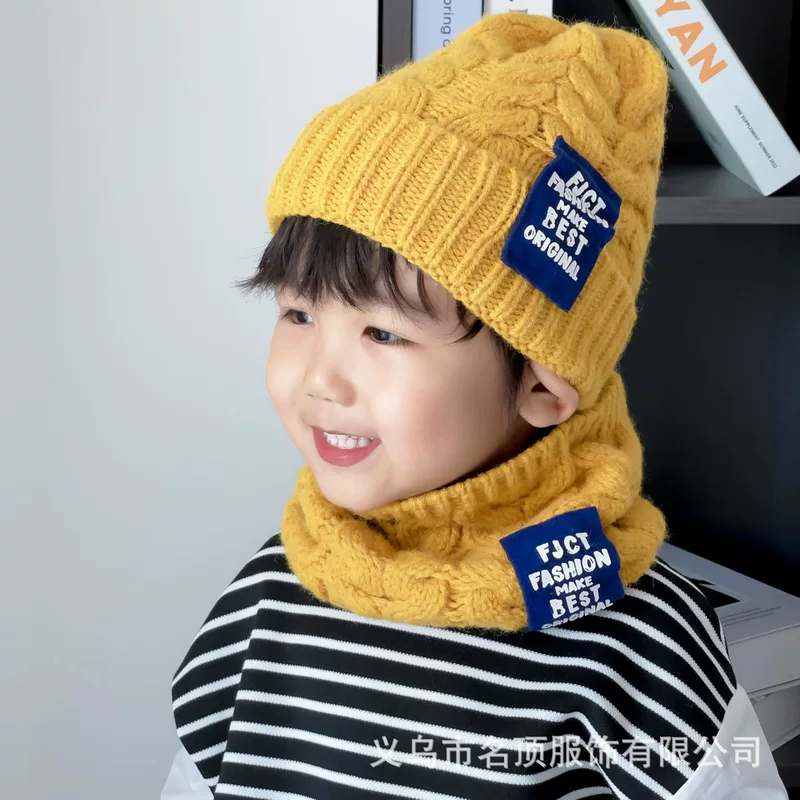 Шерстяной сохраняющий тепло детский демисезонный вязанный комплект шапка шарф