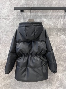 Niche winter new women's black zipper elastic waist hooded down coat women's slim ant waist